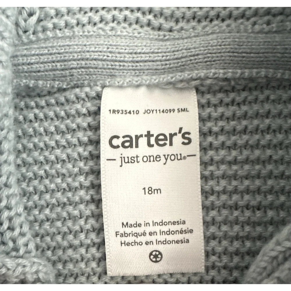carter's Blue Knit Hooded Bear Sweater & Pants Set 18 Months 2pc Button